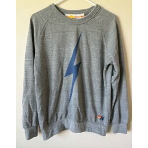 AVIATOR NATION Gray Pullover Sweatshirt Blue Lightening Bolt S